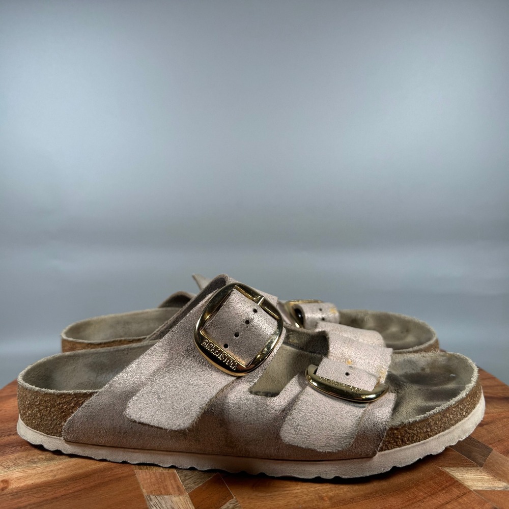 Birkenstock Arizona Big Buckle Rose Gold Suede Slide Sandals Womens 9 EU 40